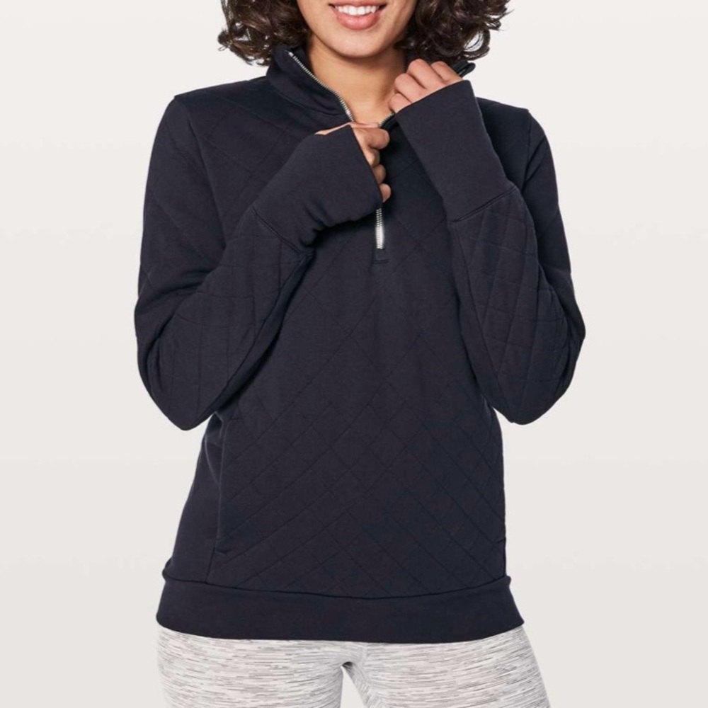 LULULEMON‎ Midnight Navy Forever Warm Pullover Quilted 1/4 Zip Sweatshirt Size 2